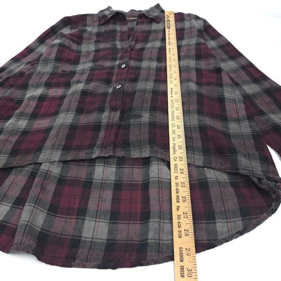 ENZA COSTA Hi Lo Top Plaid Button Down Plaid Minimal Grunge Hipster Boho Indie - Picture 4 of 11